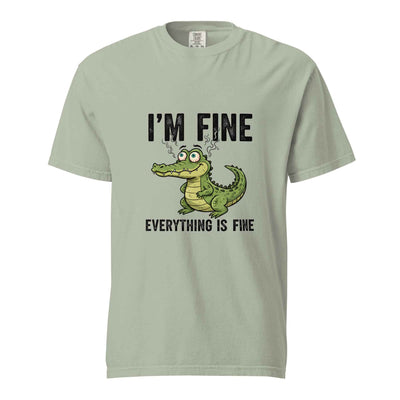 Bay green Funny crocodile I'm fine everything is fine burnout humor graphic tee - funny crocodile im fine burnout shirt