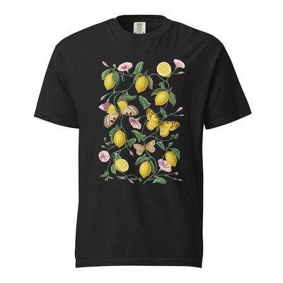 Botanical Lemon T-Shirt - Vintage Lemon and Butterfly Illustration Black