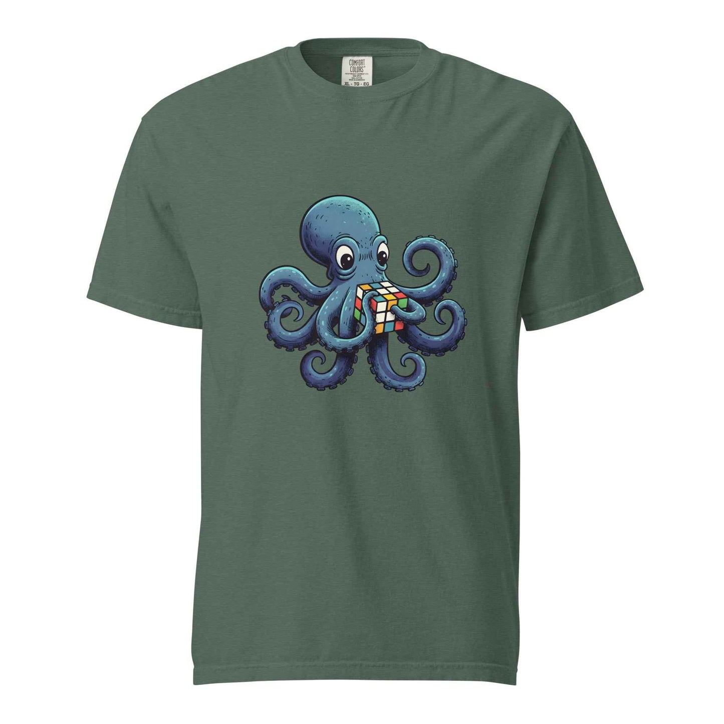 Blue spruce Funny octopus solving Rubik's cube nerdy graphic tee - funny octopus puzzle nerd gift