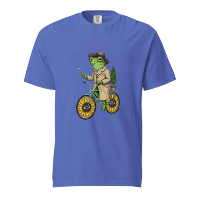 Flo blue Van Gogh inspired frog cyclist graphic t-shirt - van gogh starry night frog shirt