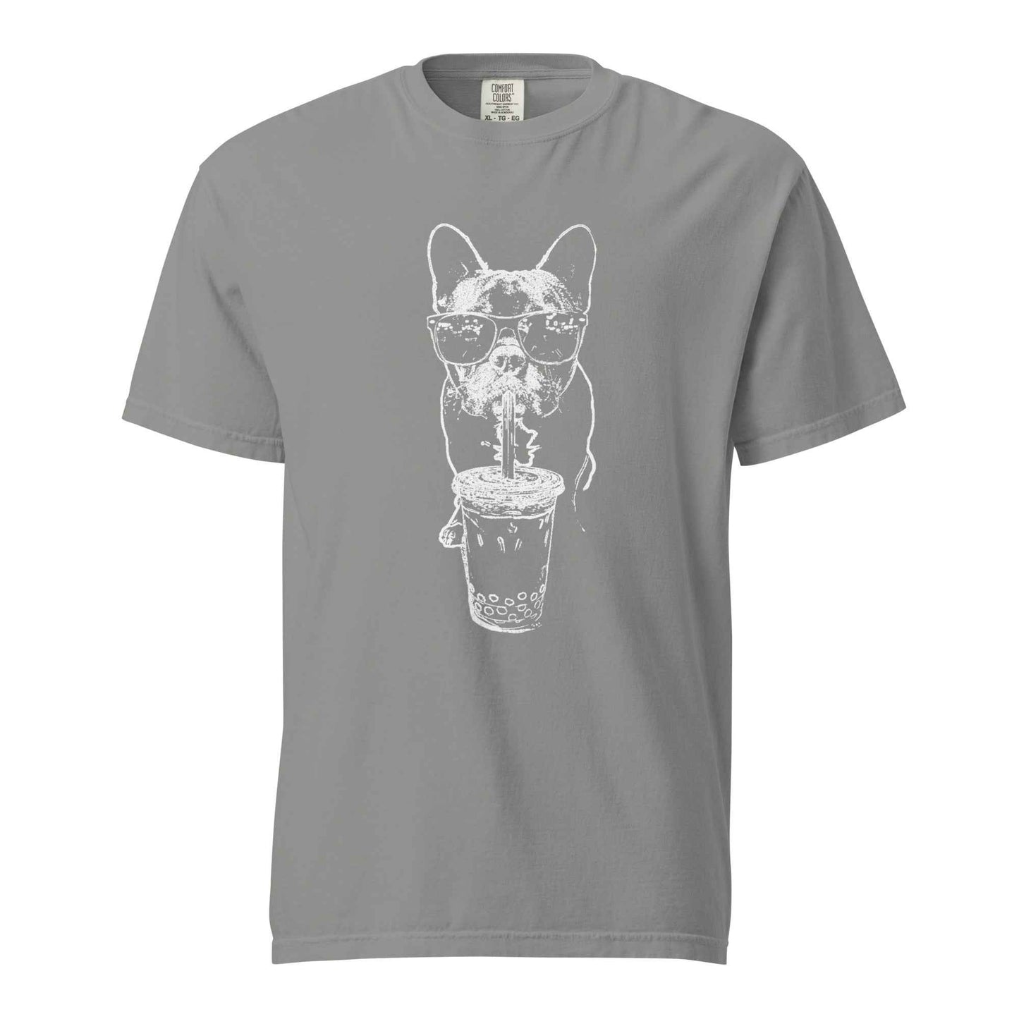 French Bulldog Bubble Tea T-Shirt - Cool Frenchie Graphic Tee Grey