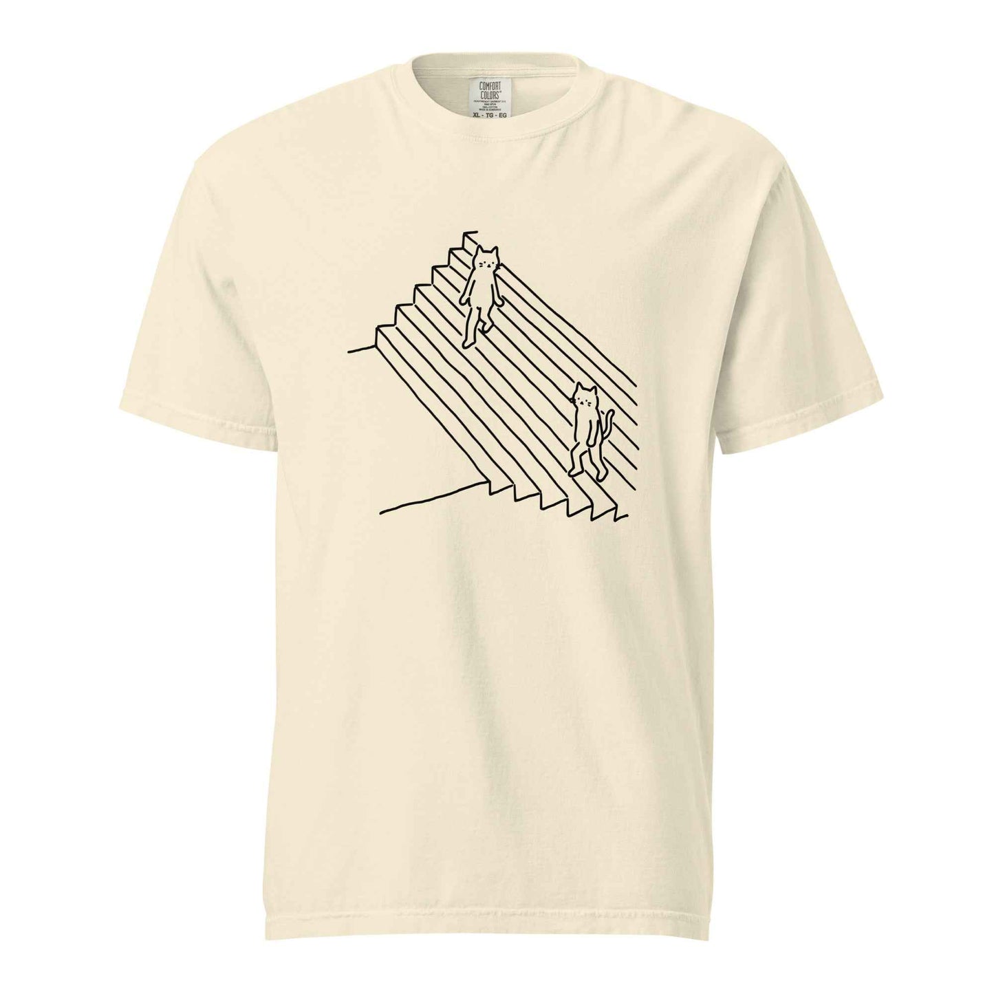 Minimalist Cat T-Shirt, Funny Stairs Line Art Tee