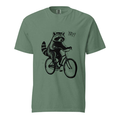 Light green Funny cycling raccoon on bike gift graphic tee - raccoon on bicycle graphic tee