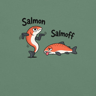 Funny Salmon-Salmoff Pun T-Shirt, Exhausted Fish Humor