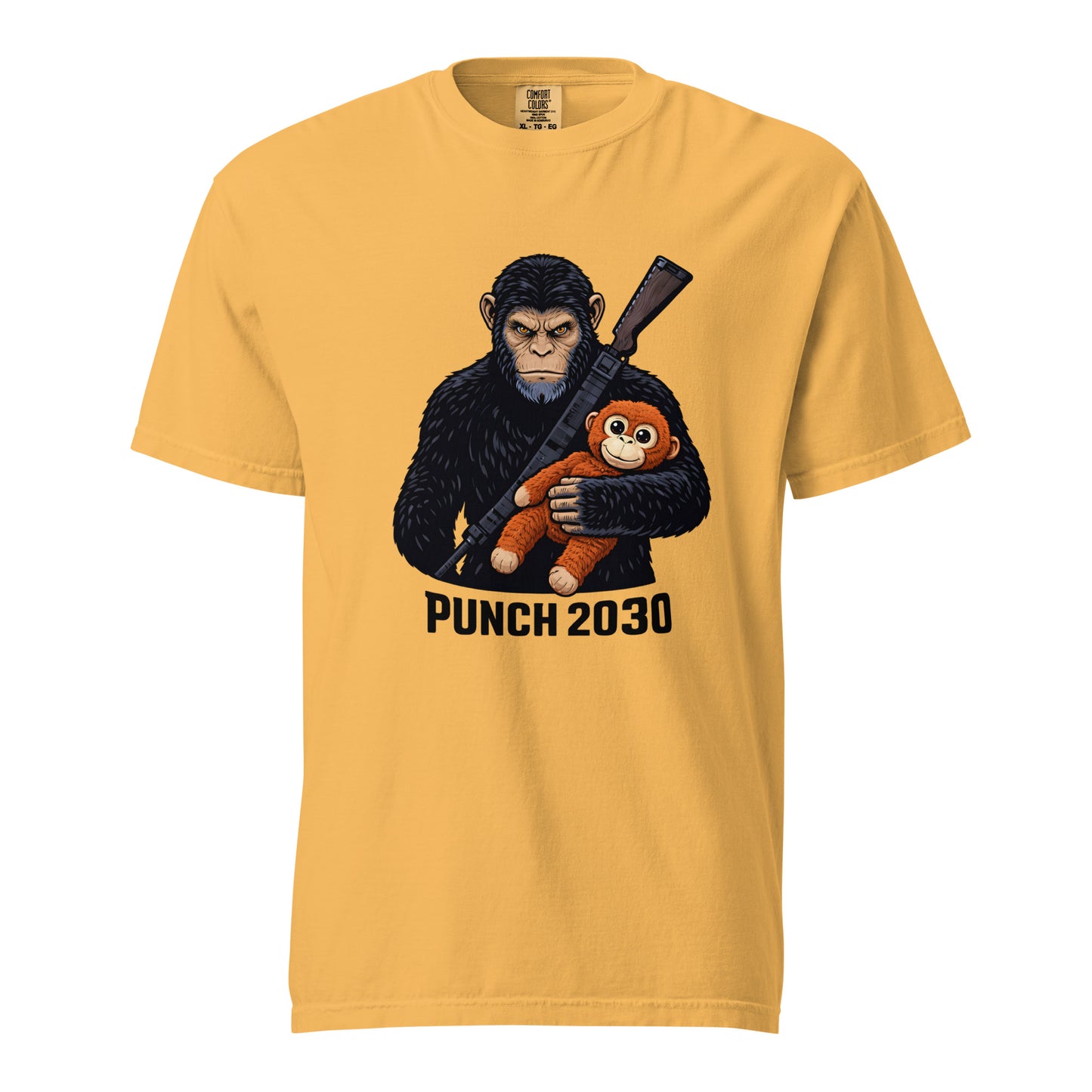 Yellow Rise of Punch 2030 Planet of the Apes style baby macaque shirt - team punch rise of punch tee