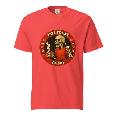 Paprika red Not Today Cupid funny skeleton anti-Valentine's Day graphic t-shirt - funny skeleton anti valentines day shirt