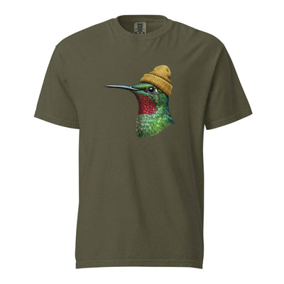 Hummingbird in a Beanie T-Shirt - Cute Bird Graphic Tee Sage
