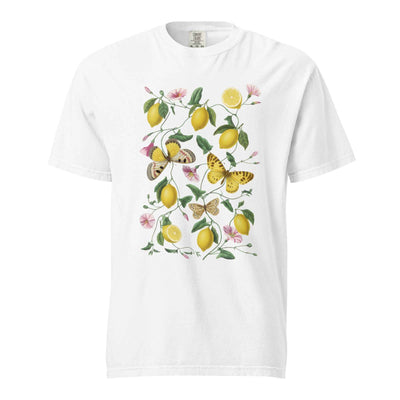Botanical Lemon T-Shirt - Vintage Lemon and Butterfly Illustration White