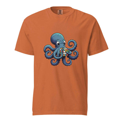 Yam orange Funny octopus solving Rubik's cube nerdy graphic tee - octopus rubiks cube shirt gift