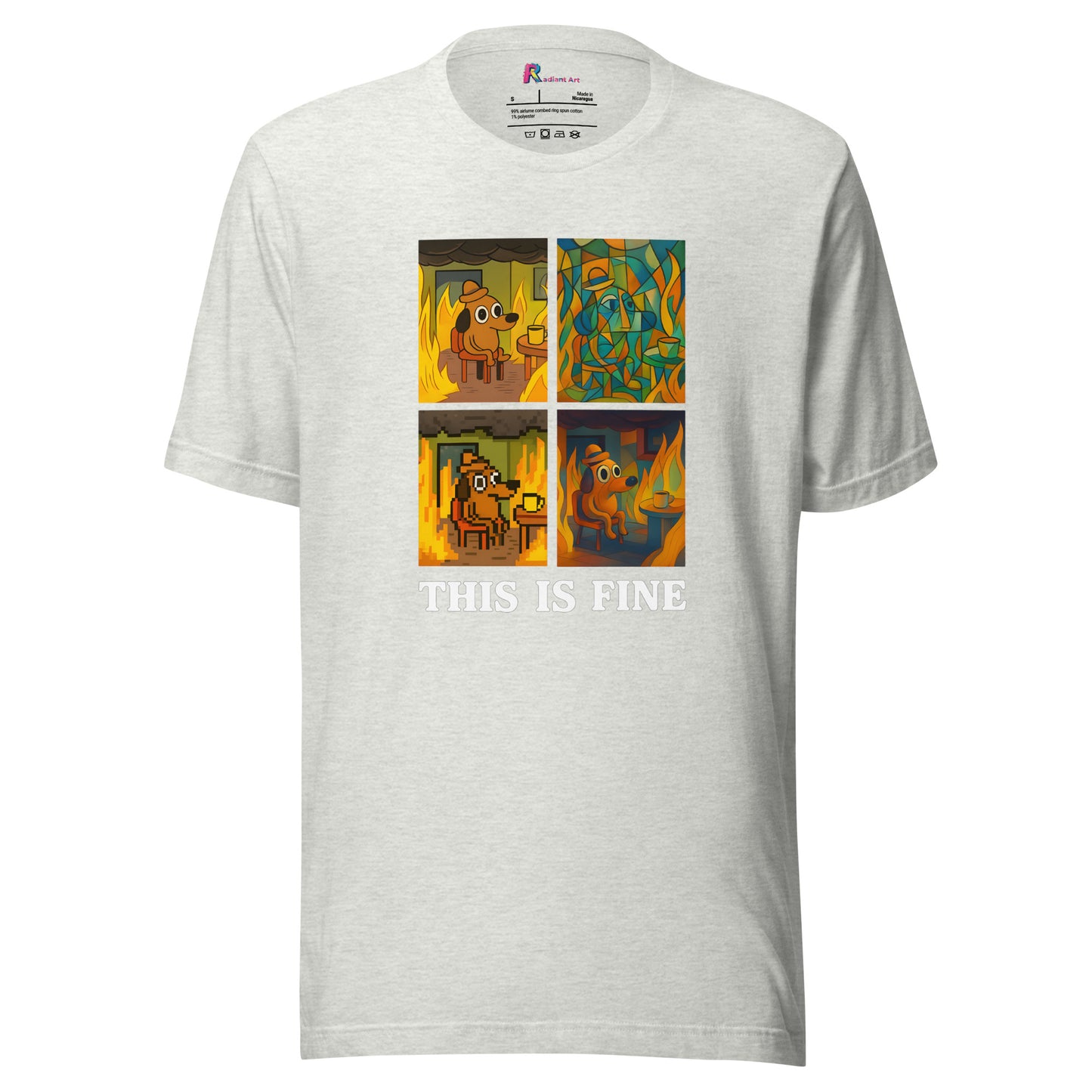 Ash gray This is fine everything is fine dog on fire meme humor graphic tee - this is fine meme anxiety tee