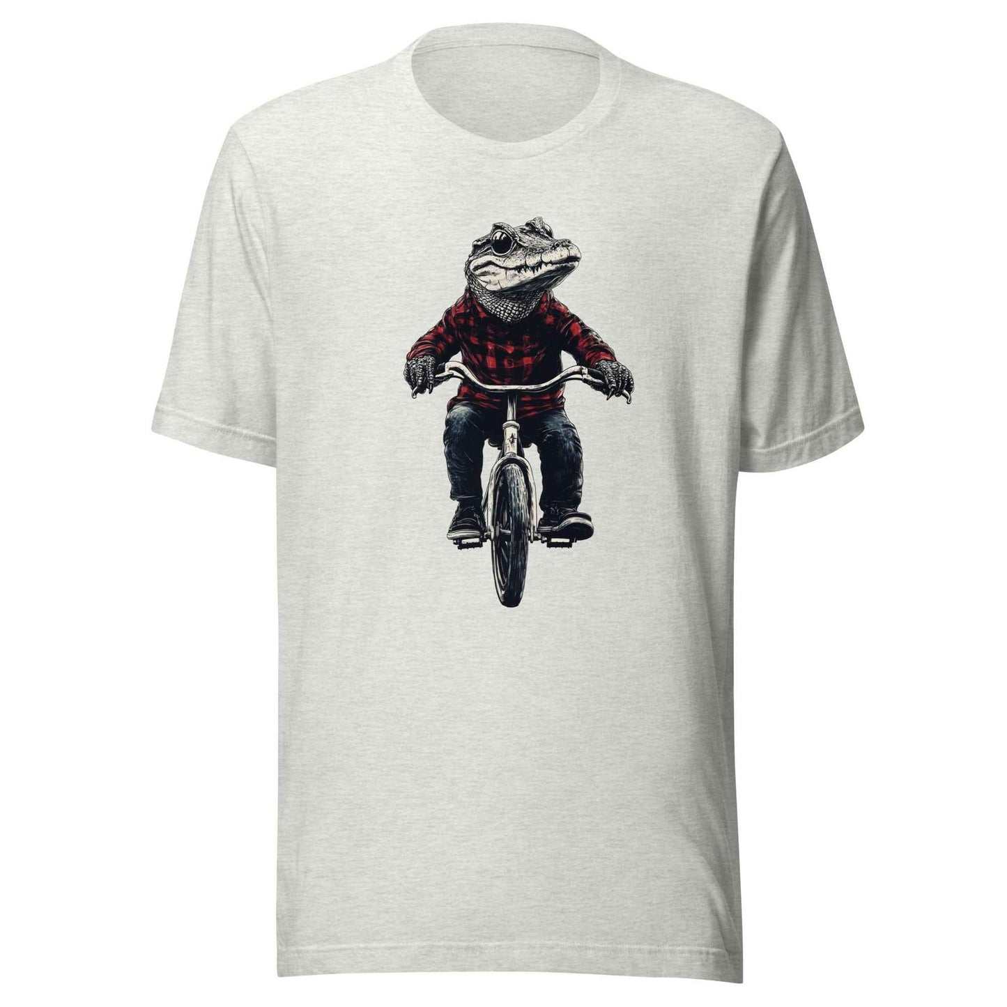 Ash gray Alligator crocodile on bicycle cool croc on bike graphic tee - cool crocodile on bike graphic tee
