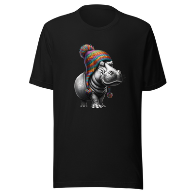 Unisex Novelty Hippo Graphic T-Shirt with Colorful Beanie - Radiant Art of Radiant Group