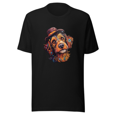 Unisex t-shirt "Bohemian Bowler: Artistic Dog with Hat" - Radiant Art of Radiant Group