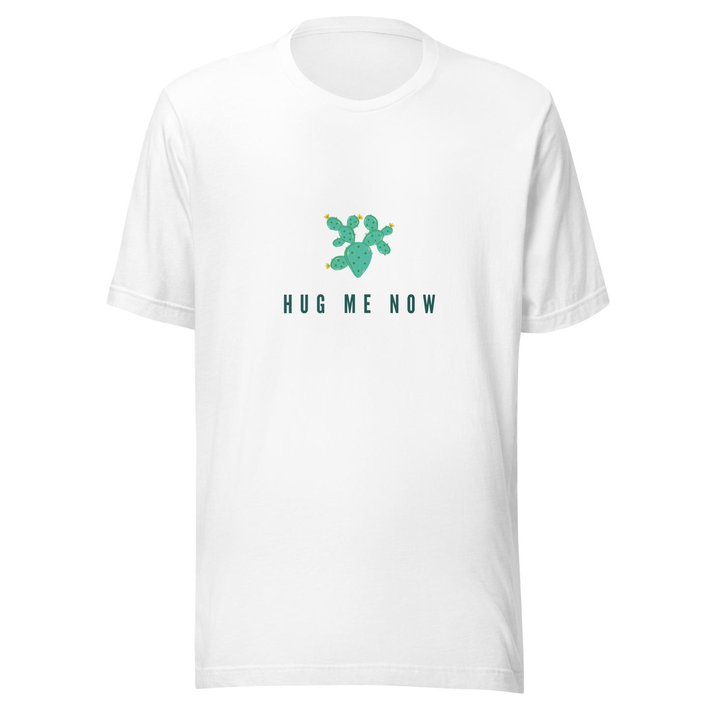 Unisex T-Shirt with cactus print and an inscription "Hug me"