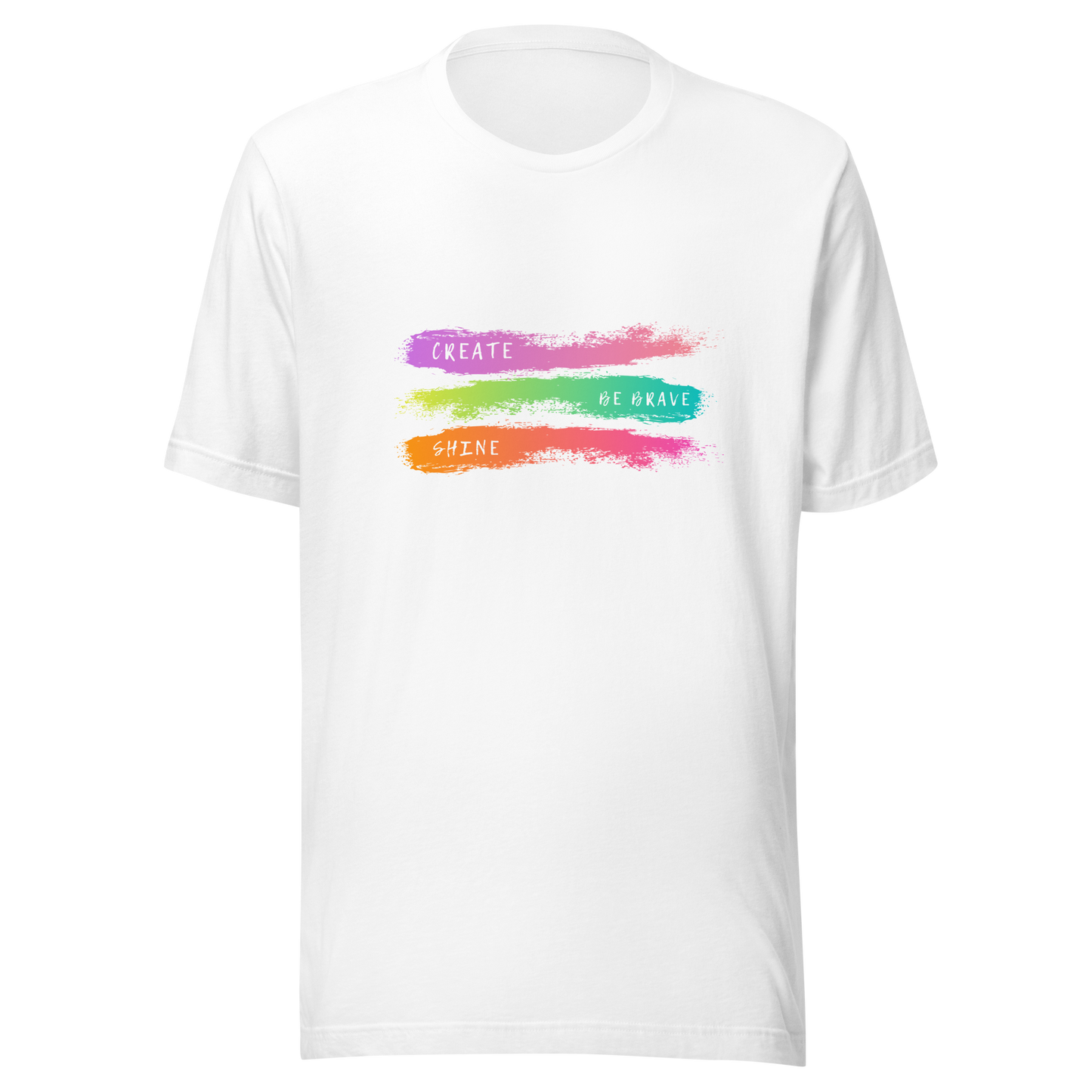 Unisex t-shirt with an inscription Be brave, Shine, Create, color print