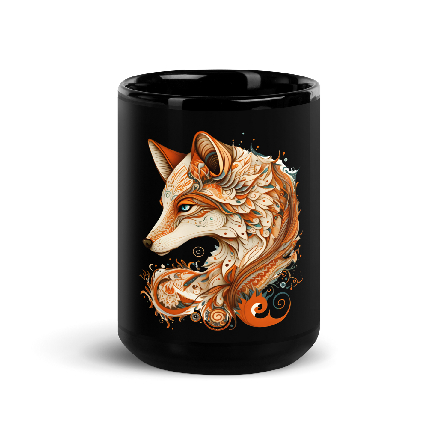 Black Glossy Mug with fox - Radiant Art of Radiant Group