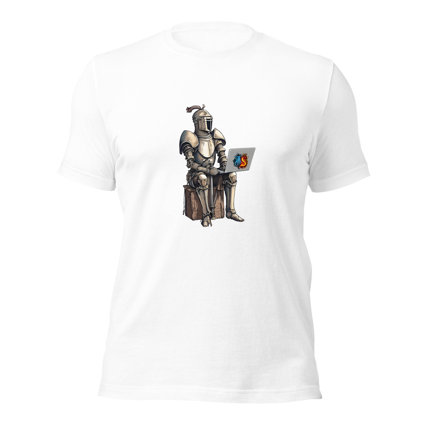 Unisex t-shirt with knight programmer in armor