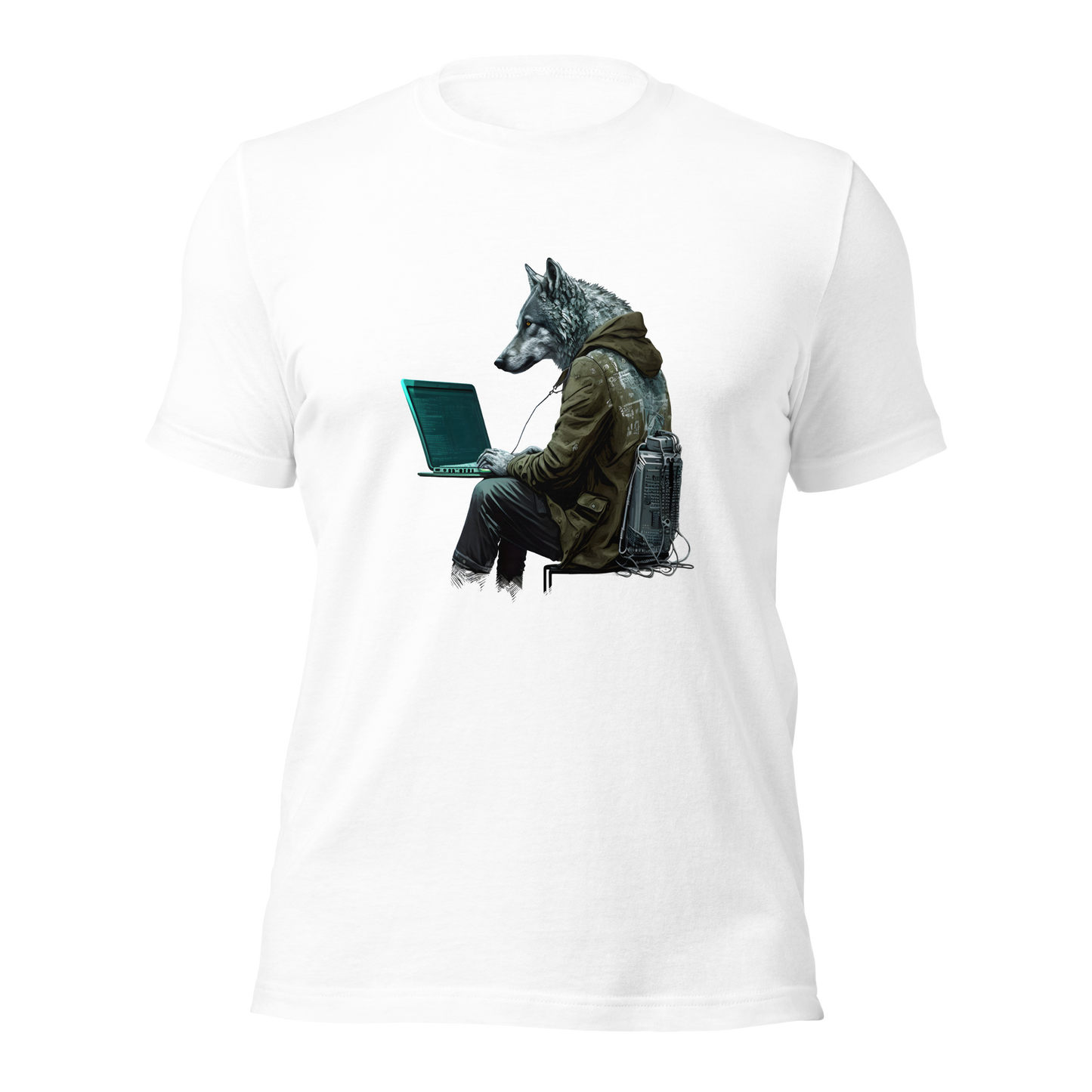 Unisex t-shirt with wolf-hacker, programmer