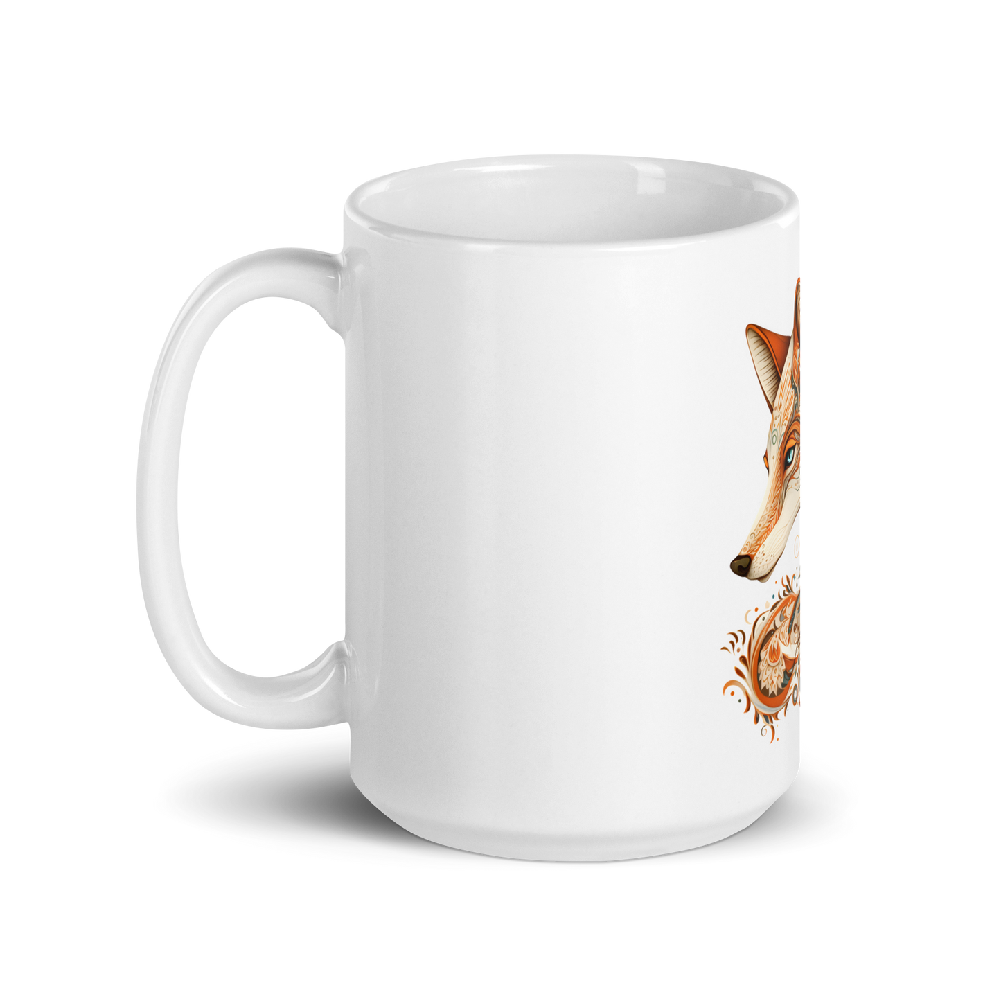 White glossy mug, fox print - Radiant Art of Radiant Group