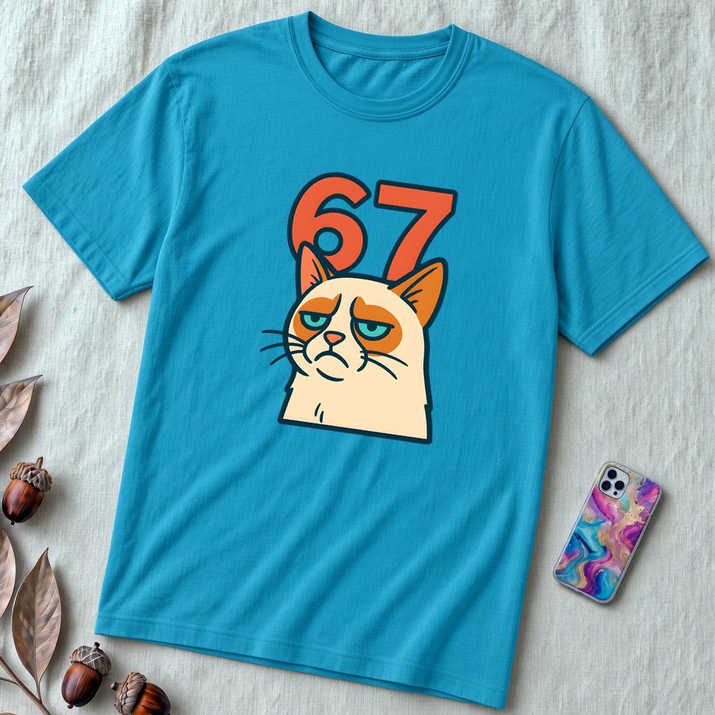 67 Grumpy Cat Meme Shirt | Unisex Trendy Graphic Tee - Aqua unfolded t-shirt mockup