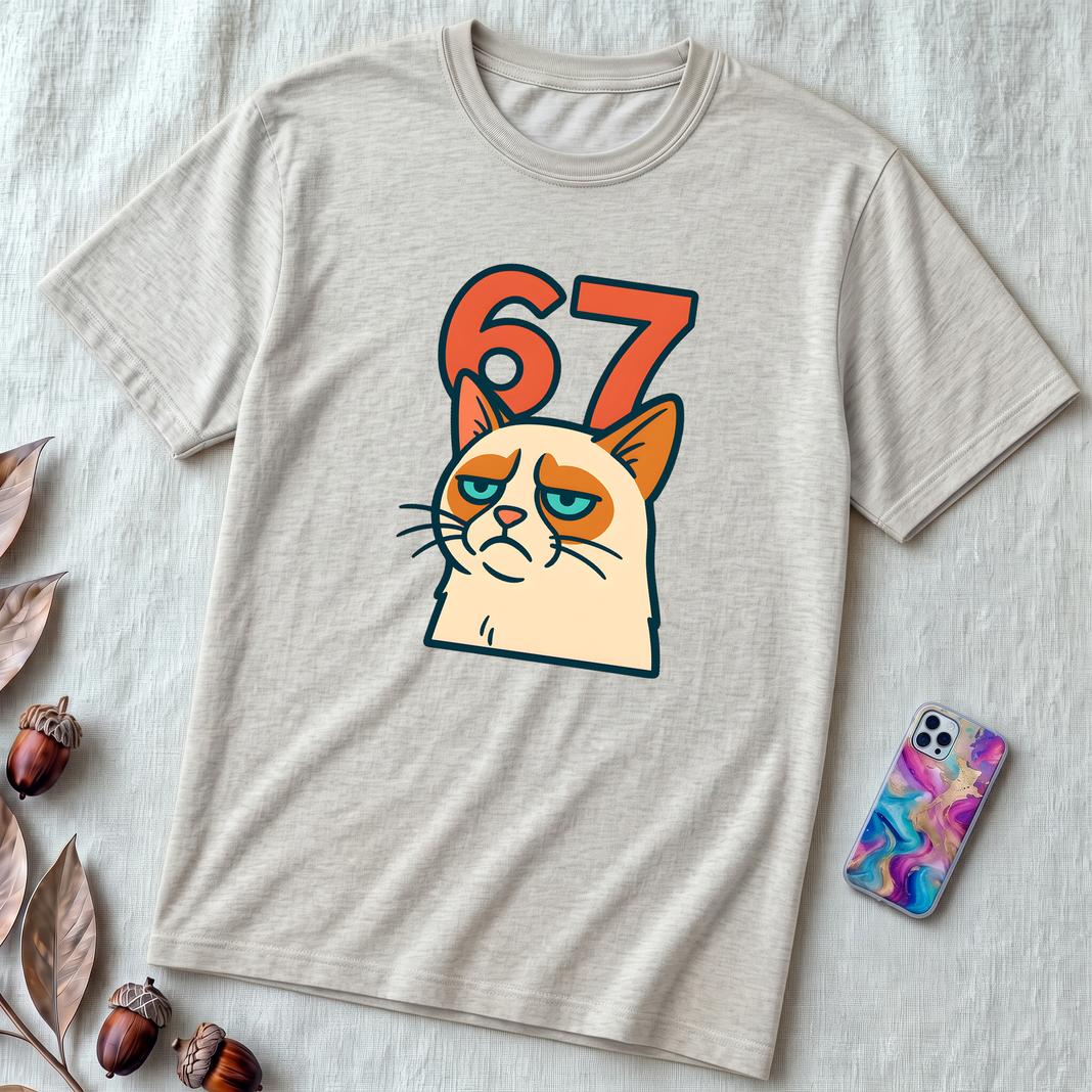 67 Grumpy Cat Meme Shirt | Unisex Trendy Graphic Tee - Ash unfolded t-shirt mockup