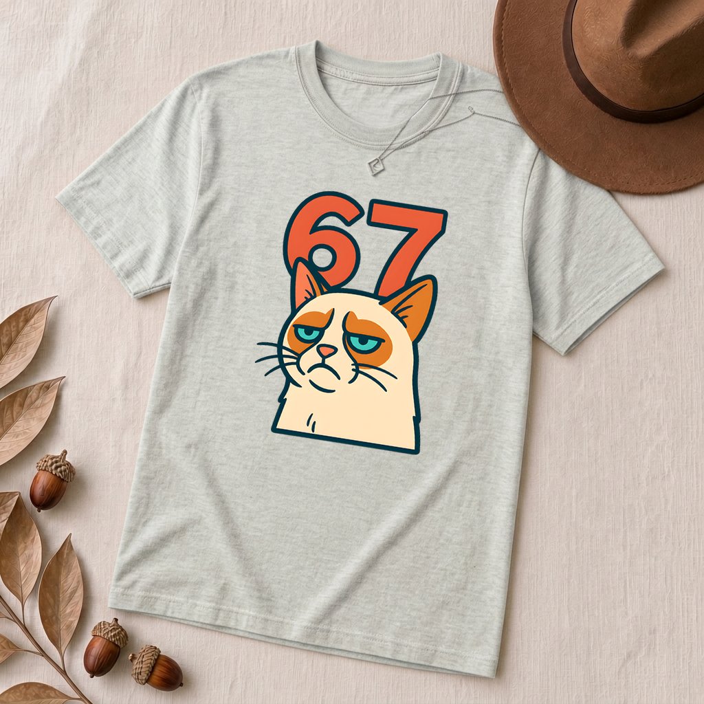 67 Grumpy Cat Meme Shirt | Unisex Trendy Graphic Tee - Ash unfolded t-shirt mockup