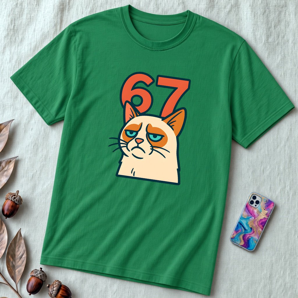 67 Grumpy Cat Meme Shirt | Unisex Trendy Graphic Tee - Kelly unfolded t-shirt mockup