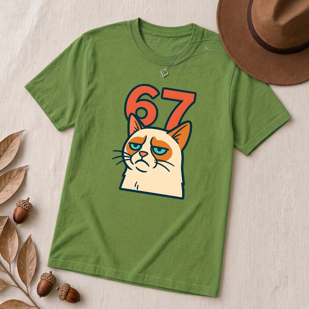 67 Grumpy Cat Meme Shirt | Unisex Trendy Graphic Tee - Leaf unfolded t-shirt mockup