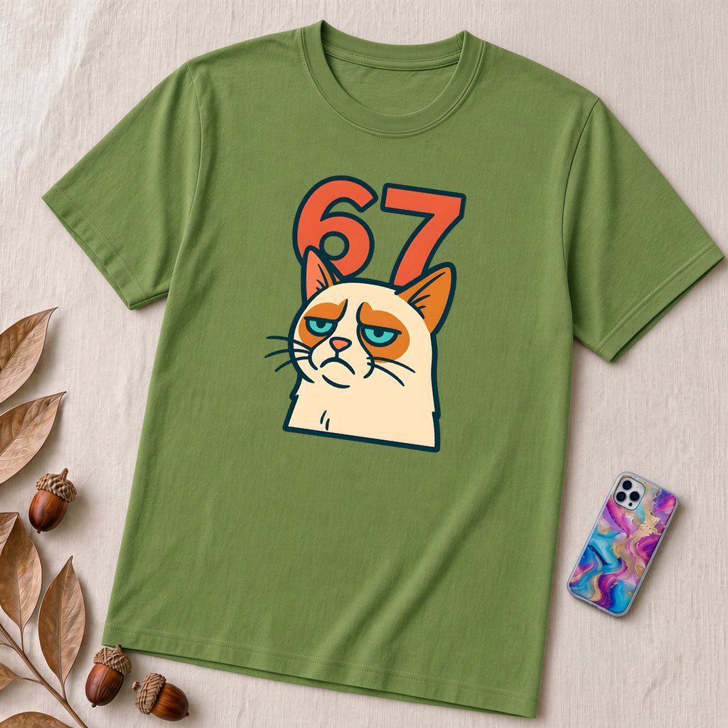 67 Grumpy Cat Meme Shirt | Unisex Trendy Graphic Tee - Leaf unfolded t-shirt mockup