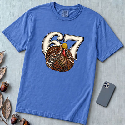 67 Turkey T-Shirt, Funny Six Seven Meme Tee, Thanksgiving time - Flo Blue unfolded t-shirt mockup