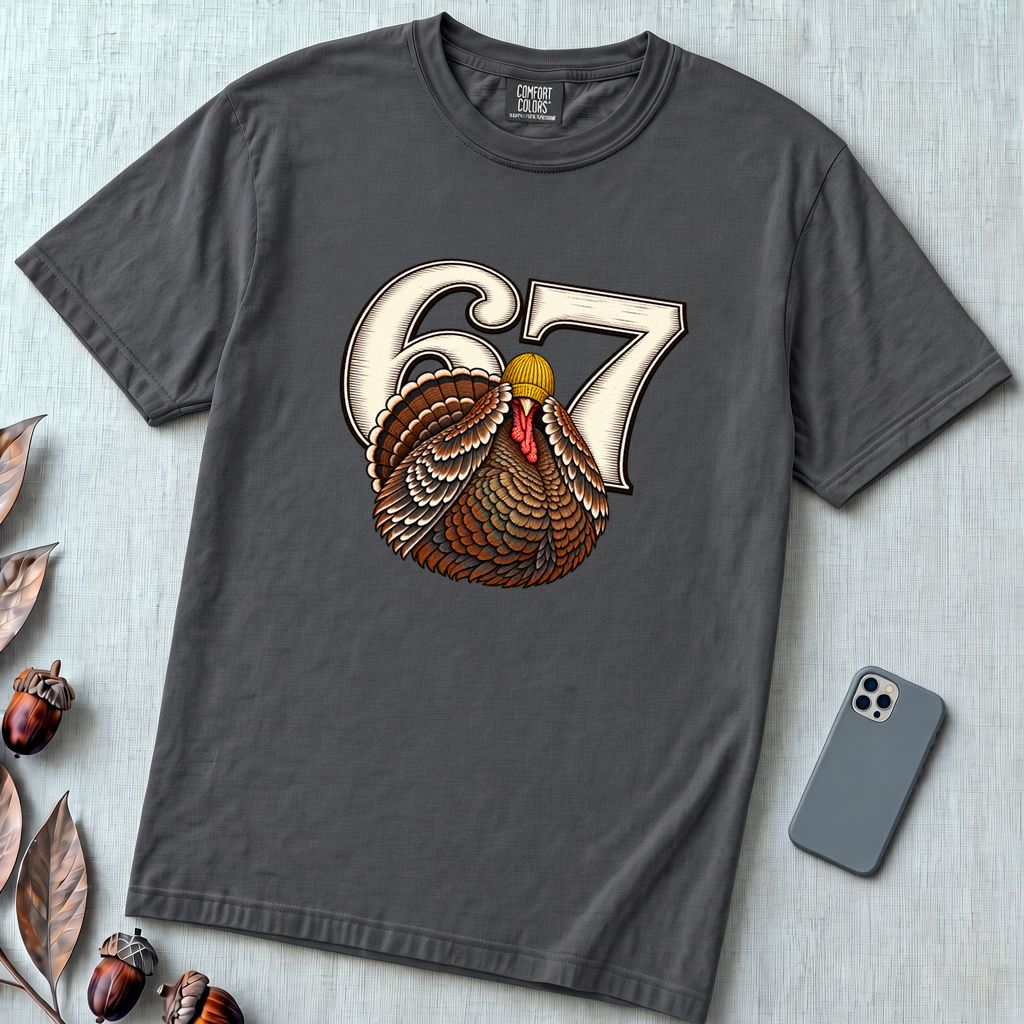 67 Turkey T-Shirt, Funny Six Seven Meme Tee, Thanksgiving time - Graphite unfolded t-shirt mockup