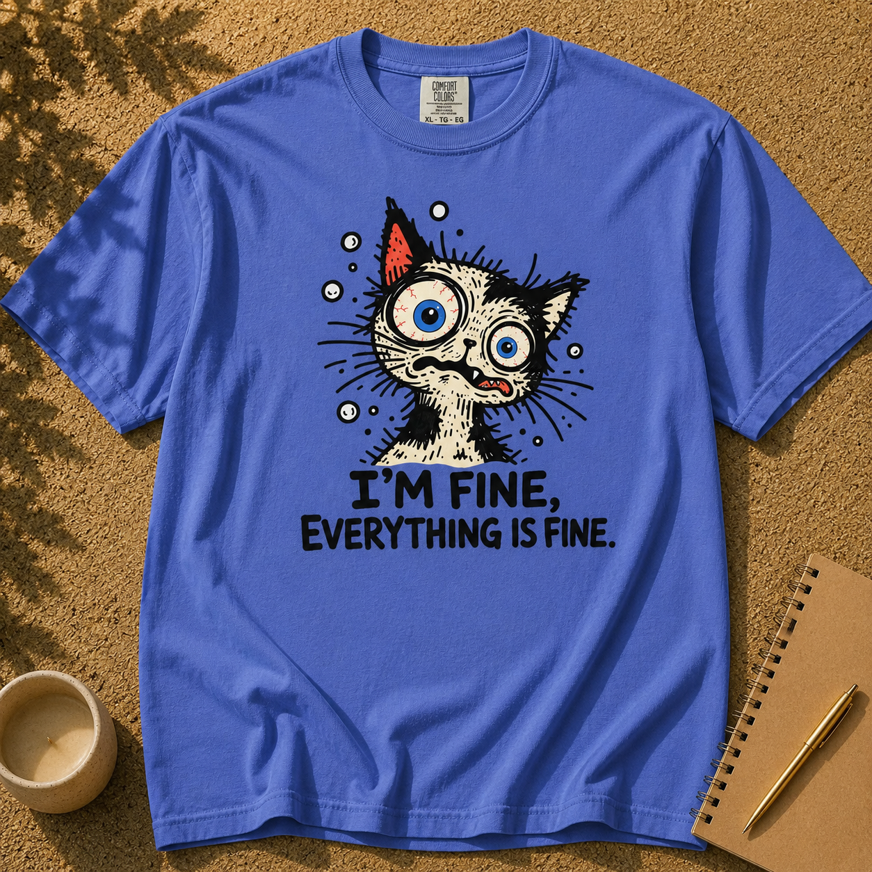 I’m Fine, Everything Is Fine Cat T-Shirt, Relatable Mood Tee