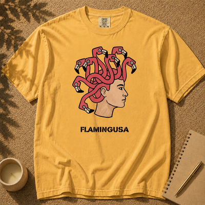 Flamingusa: The Medusa x Flamingo Pun T-shirt, Florida-style