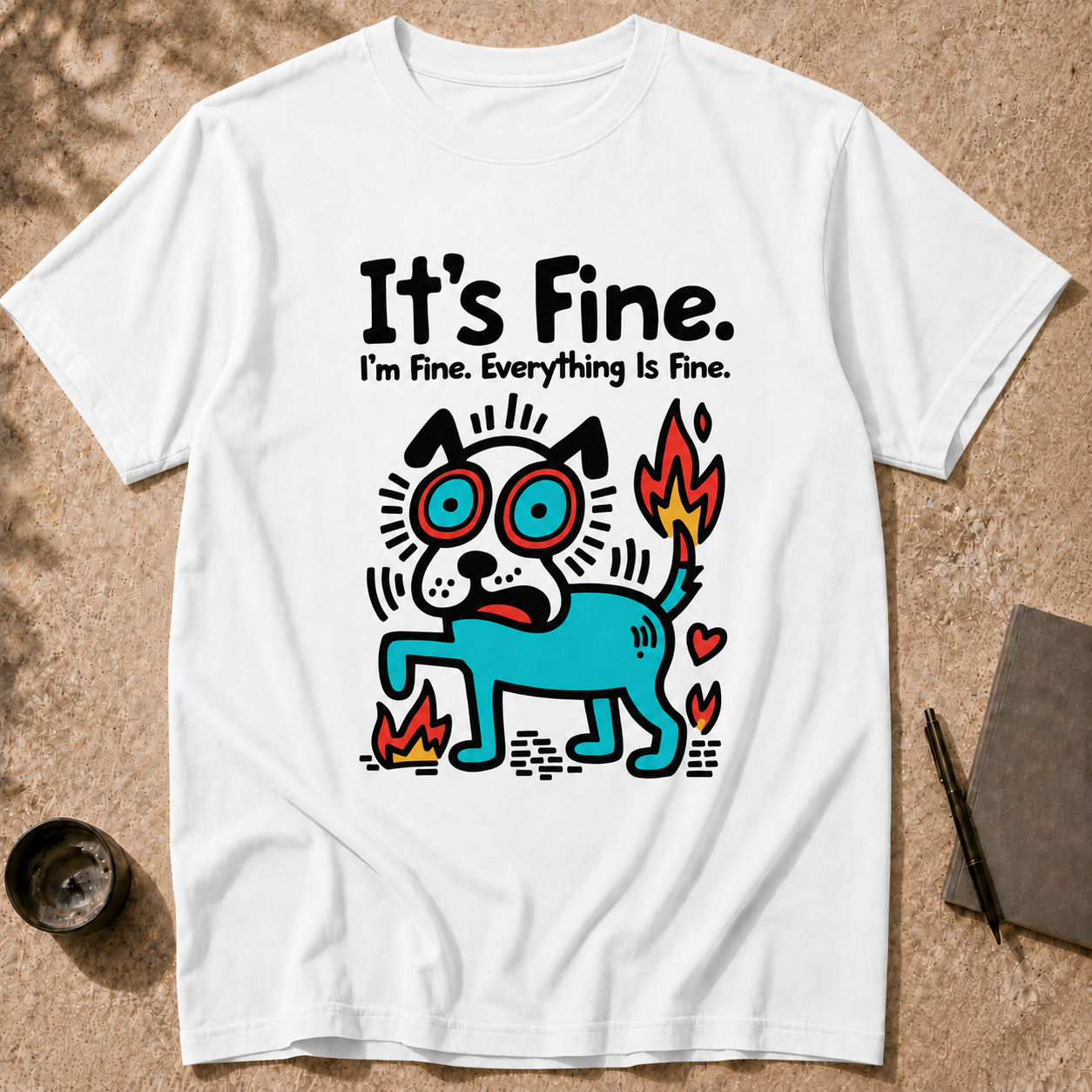 It’s Fine Dog T-shirt, Burnout Humor