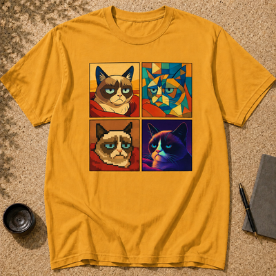 Camiseta Meme Grumpy Cat - Camiseta Gráfica Icónica de Gato Enojado - Estilos Pixel, Cubismo y Neón - Divertido Regalo Unisex para Amantes de los Gatos