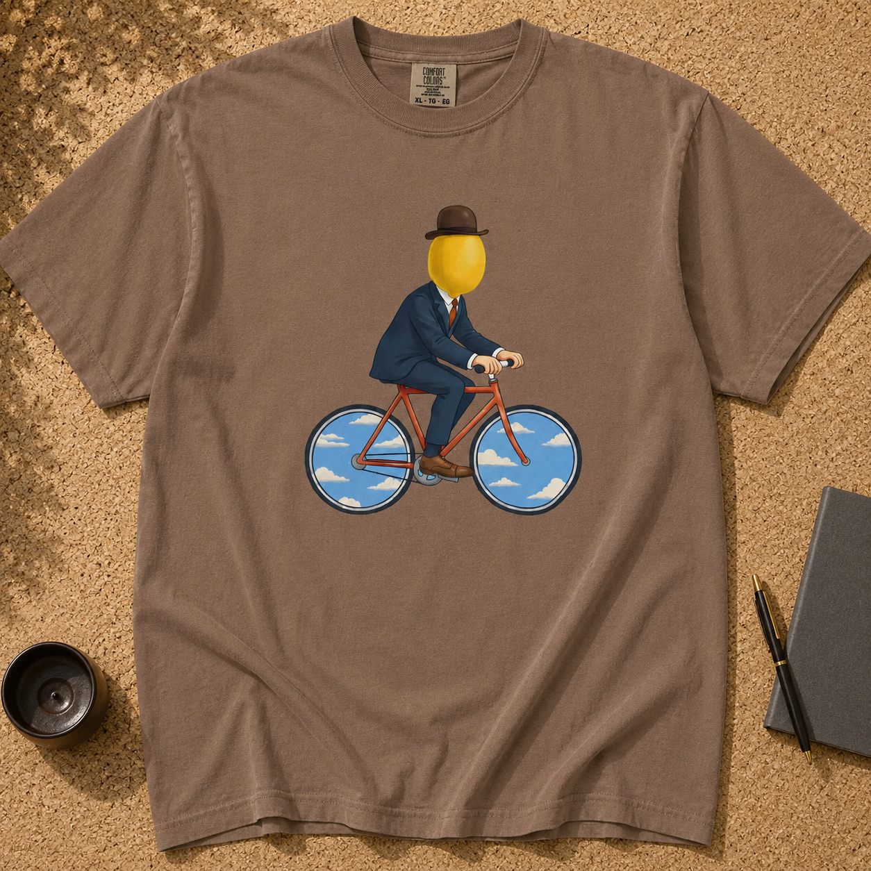 The Surreal Commute, Rene Magritte-Inspired Cycling T-shirt