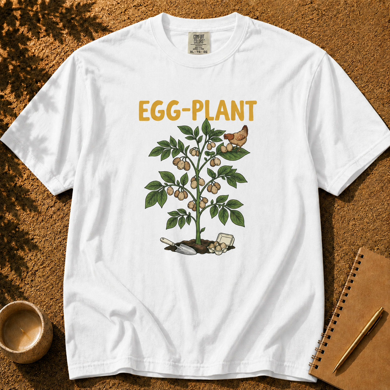 Egg-plant pun shirt, garden humor