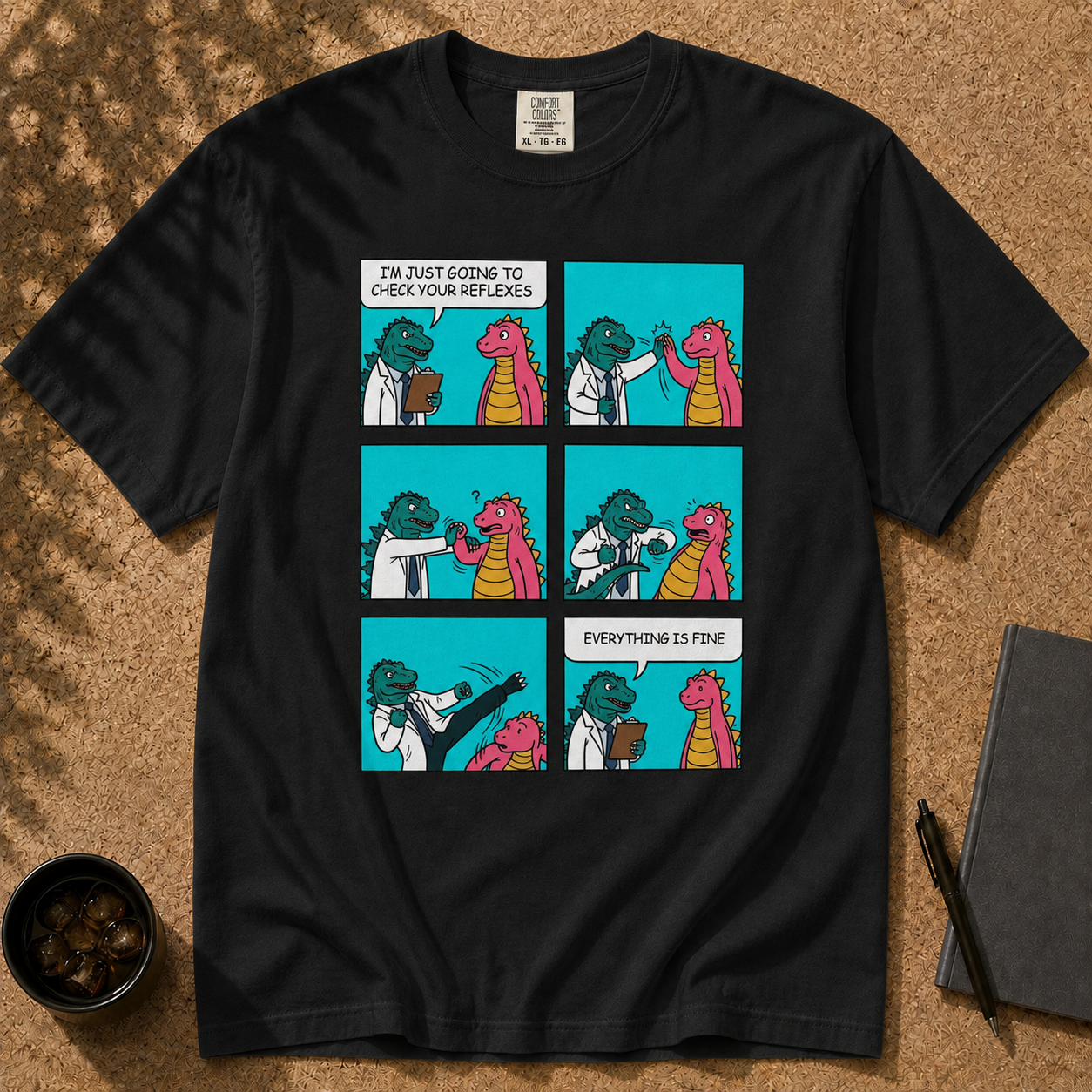 Everything Is Fine: The Most Relatable Kaiju Medical Comic T-shirt