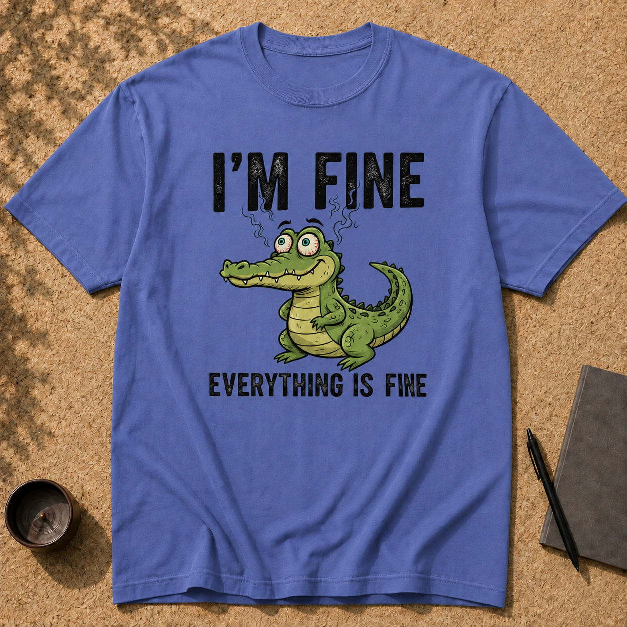 Funny Crocodile "I'm Fine Everything is Fine" T-Shirt, Burnout Humor Shirt