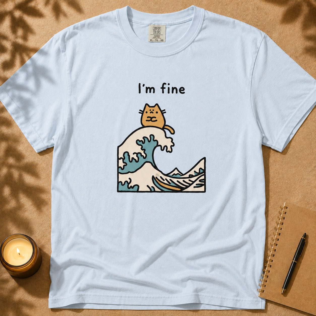 I’m Fine Cat Japanese Wave T-Shirt