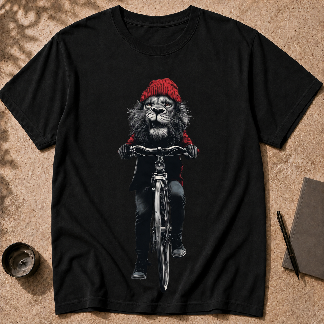 Löwe auf Fahrrad T-Shirt, Cooles Radfahrer T-Shirt, Nur Mutige Schritte