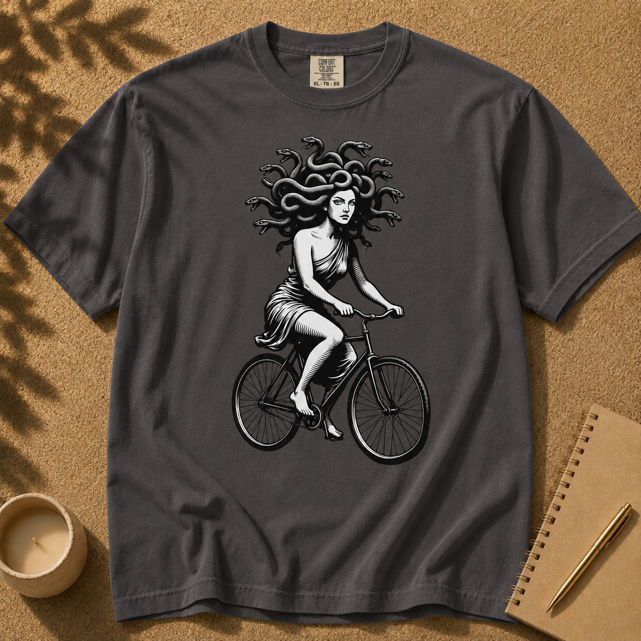 Medusa Gorgon on a Bicycle T-Shirt, Greek Mythology Tee