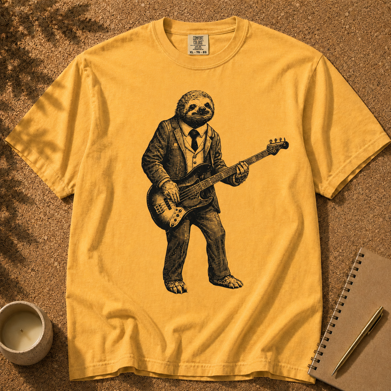 Sloth Bass Player T-Shirt. Relaxed Musician Graphic Tee