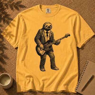 Sloth Bass Player T-Shirt. Relaxed Musician Graphic Tee