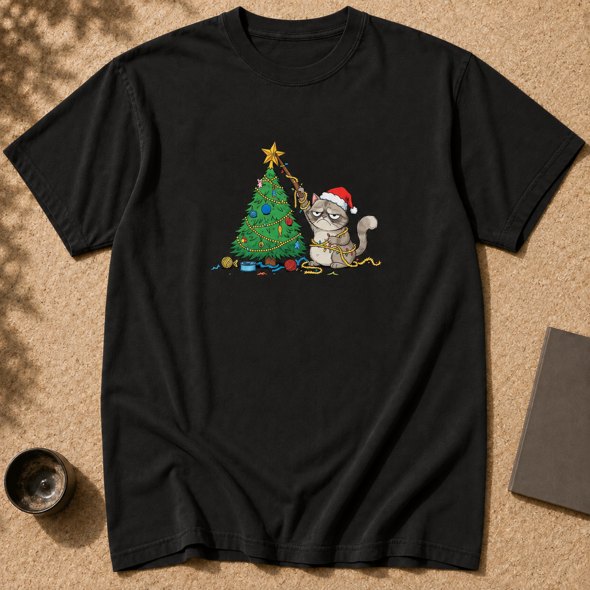 Camiseta unisex teñida de alta calidad de Comfort Colors - Camiseta Gato Gruñón de Navidad, Camiseta Divertida de Gato, Camiseta de Navidad para Amante Sarcástico de los Gatos