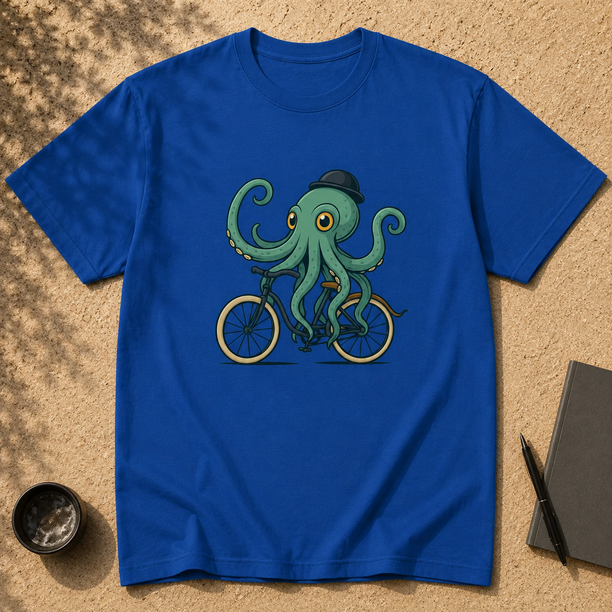 Camiseta unisex con pulpo en bicicleta