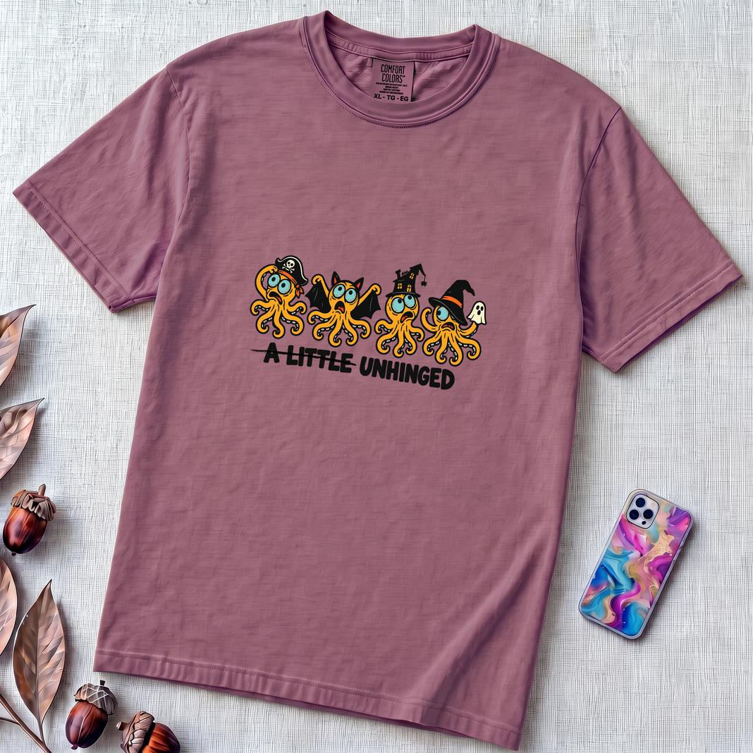 A Little Unhinged Halloween Octopus T-Shirt - Berry unfolded t-shirt mockup