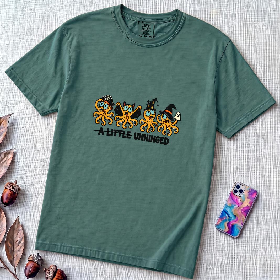 A Little Unhinged Halloween Octopus T-Shirt - Emerald unfolded t-shirt mockup