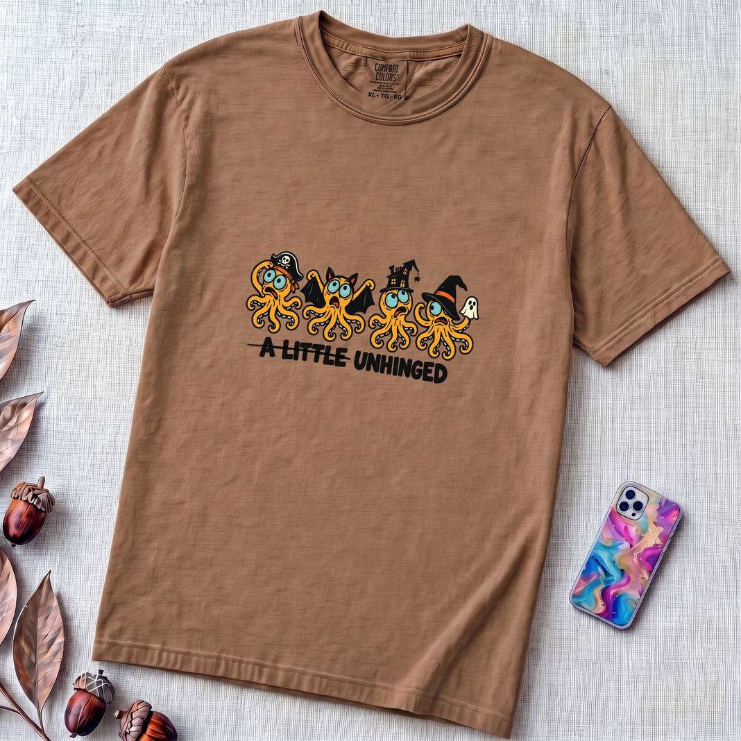 A Little Unhinged Halloween Octopus T-Shirt - Espresso unfolded t-shirt mockup