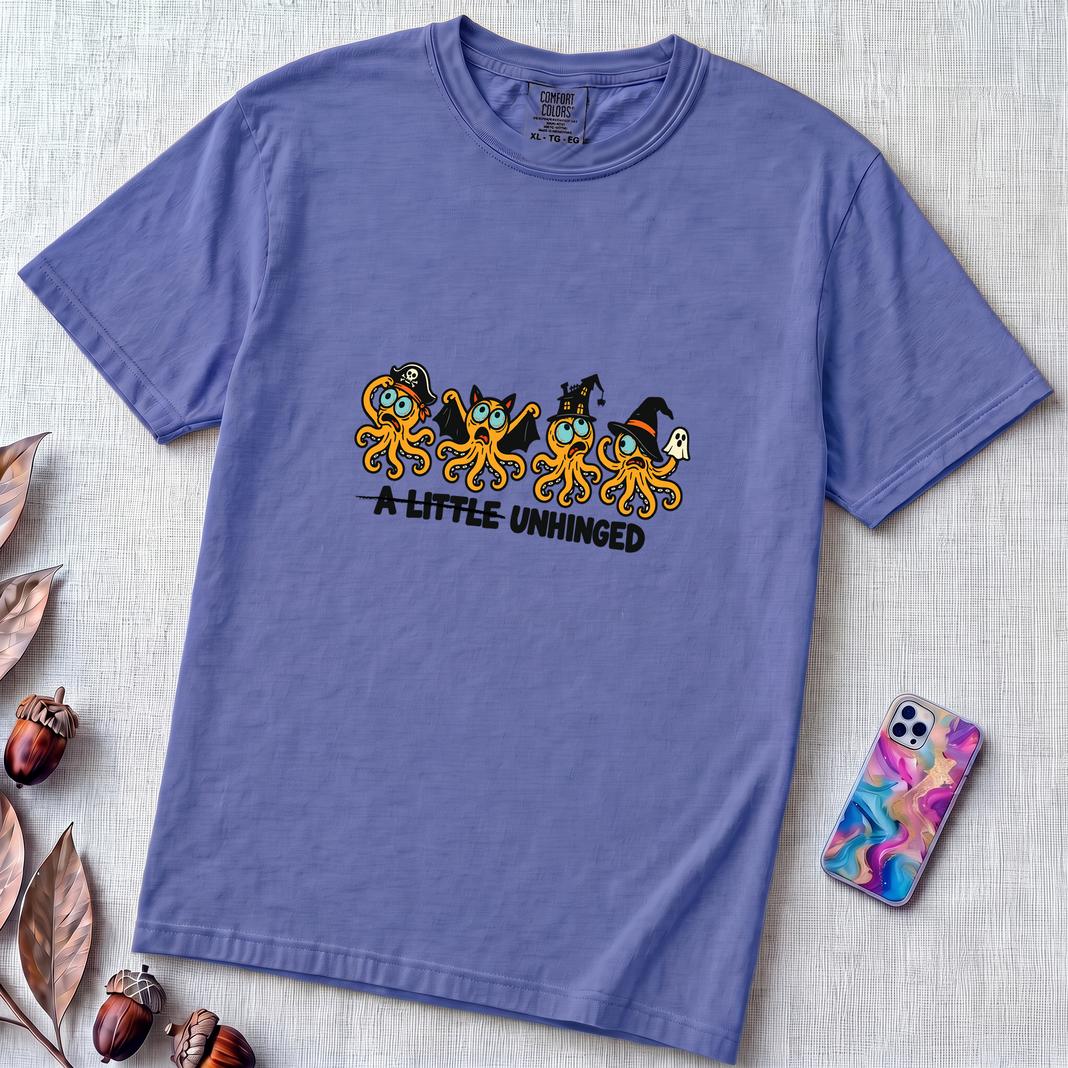 A Little Unhinged Halloween Octopus T-Shirt - Flo Blue unfolded t-shirt mockup